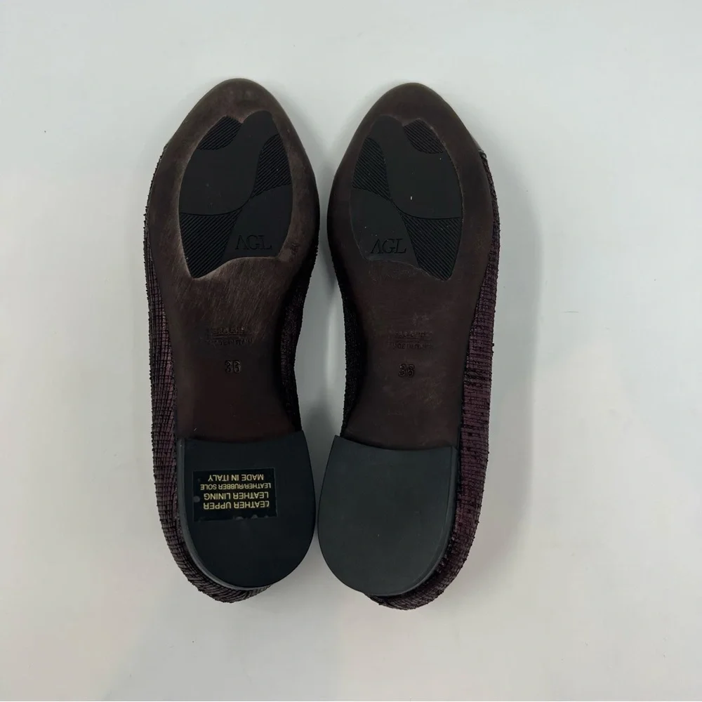 AGL Metallic Leather Flats Shoes Women Size 6 Holiday Winter Work Travel - Picture 8 of 8